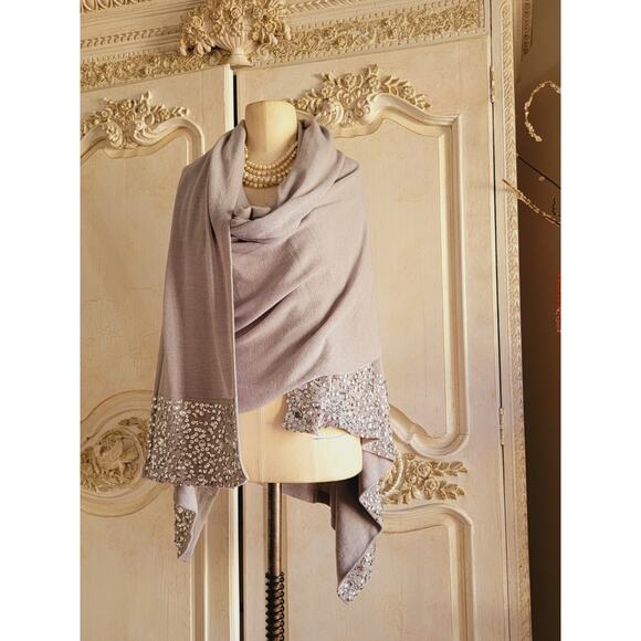 Vintage Joan Boyce Gray Embellished Dressy Scarf/wrap 90"x40" NWOT - Picture 6 of 9
